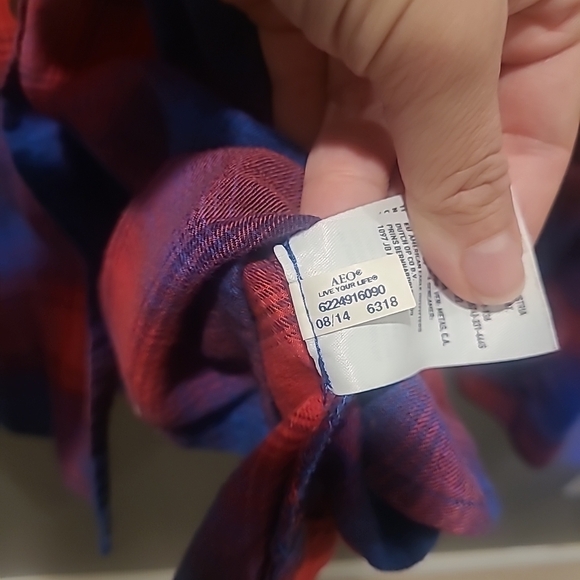 American Eagle Vintage Boyfriend Shirt Womens XL Blue Red Plaid Flannel... - Picture 7 of 14